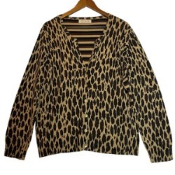 JONES NEW YORK SPORT WOMENS LEOPARD & STRIPED CARDIGAN SIZE XL - Picture 1 of 8